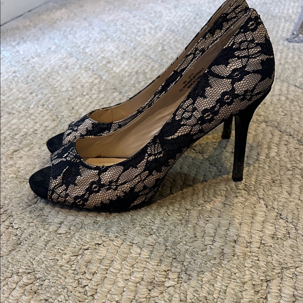 Cato Black and Cream Lace Heels